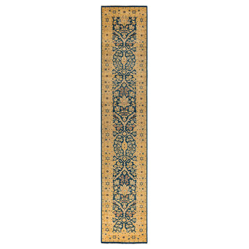 Ottoman, One-of-a-Kind Hand-Knotted Area Rug Blue, 2' 6" x 13' 9"