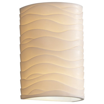 Porcelina Small Cylinder, Open Top and Bottom Wall Sconce, Waves Shade