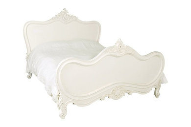 Chateau Antique White Painted French Carved Bed