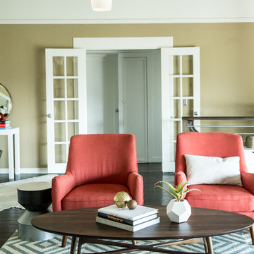 Orange Chairs | Oval Wood Table | Console Vignette