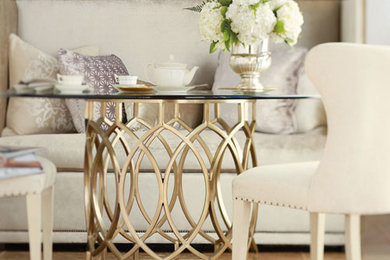 Mid-sized transitional porcelain tile and beige floor dining room photo in New York with beige walls and no fireplace