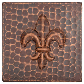 Hammered Copper Fleur De Lis Tile, 4"x4", Single