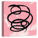 DDCG - "Pink Coil 1 Abstract" Canvas Wall Art, 24"x24" - This 24x24 premium gallery wrapped canvas is a dramatic contrast of a bright blush background and black swirls.   The wall art is printed on professional grade tightly woven canvas with a durable construction, finished backing, and is built ready to hang. The result is a remarkable piece of wall art that will add elegance and style to any room.