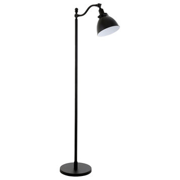65" Black Swing Arm Floor Lamp With Black Cone Shade