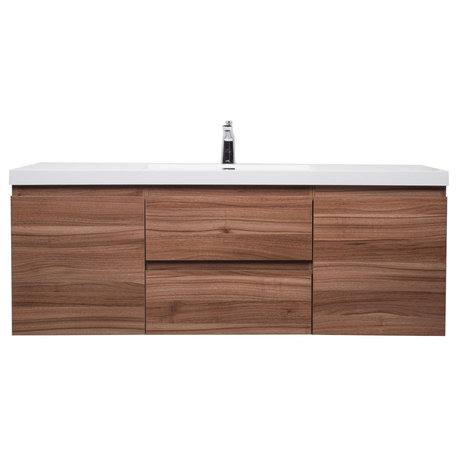 ConceptBaths 60" Angela Wall Mounted Modern Single Vanity, Walnut