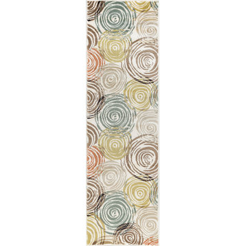 Joelle Contemporary Abstract Ivory Runner Rug, 2' x 7'