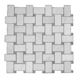 Statuary Crystal Marble Italian White Statuario Basketweave Mosaic Tile with Bar - Home Accessories & Decor