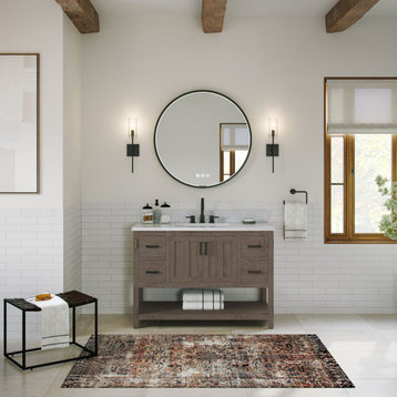Betsy 48" Single Bathroom Vanity in Textured Brown Spruce with Carrara White Quartz Top