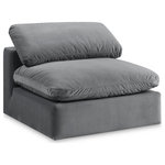 Meridian Furniture - Comfy Beige Linen Textured Fabric Modular Chair, Grey, Velvet, Armless Chair - Give your space a whole new look with this grey Comfy velvet armless chair. This handsome chair fits nicely with other items in the Comfy collection and is a versatile seating option designed for adaptability, comfort and style. Wrapped in rich grey durable velvet upholstery, this chair offers a plush embrace of overstuffed down feather cushions, carefully crafted to deliver the highest level of comfort. The perfect seat for creating an oasis for relaxation, this chair has thick foam surrounding its frame for added support and coziness.