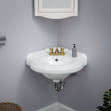 Wall Mount Corner Small Bathroom Sink White Gloss China Portsmouth with Bracket