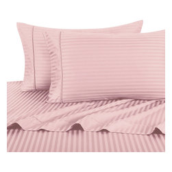 Royal Tradition - 600TC 100% Long Staple Cotton Stripe Sheet Set, Blush, California King - Sheet And Pillowcase Sets