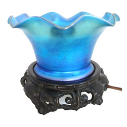 American Durand Bronze and Blue Art Glass Table Lamp - Products