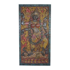 Mogulinterior - Consigned Wall Sculpture Maa Kali,  Destroyer of Evil Forces Carved Wall Panel - Wall Accents