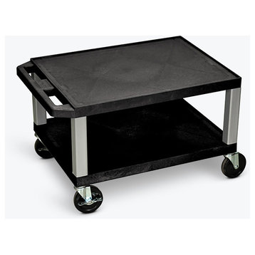 Luxor Tuffy Black 2-Shelf AV Cart With Nickel Legs and Electric, 16"