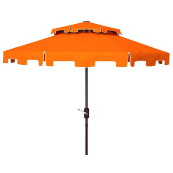Safavieh Outdoor Zimmerman 9ft Double Top Market Umbrella Orange/White Trim
