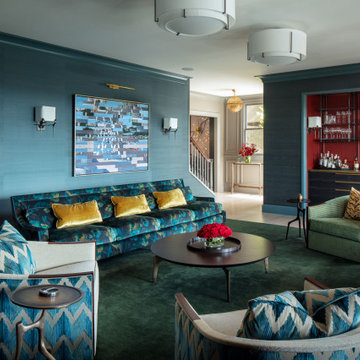 Bright Colorful Living Room in Classic Brown Shingle Home in Piedmont.