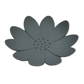Water Lily Flexible Soap Dish Holder Self Draining, Gray