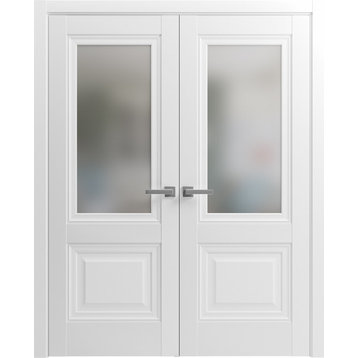 French Double Doors 60 x 80, Lucia 8822 White Silk & Frosted Glass