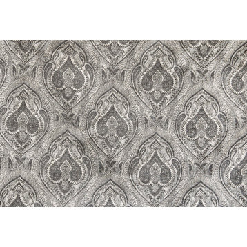 Grey and Cream Paisley Damask Fabric By The Yard, Jacquard Weave Fabric
