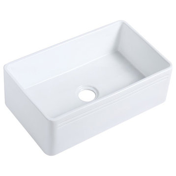 White Rectangular Champlain Farmhouse Undermount Porcelain Kitchen Sink 30"