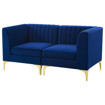 Contemporary Loveseat, Velvet Upholstered Seat With Channel Tufted Back