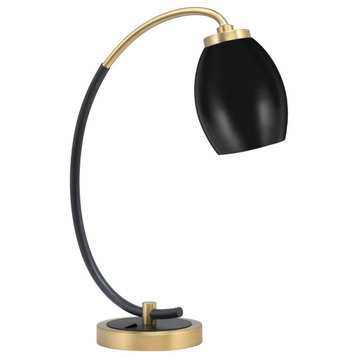 1-Light Desk Lamp, Matte Black/New Age Brass, 5" Matte Black Oval Metal Shade