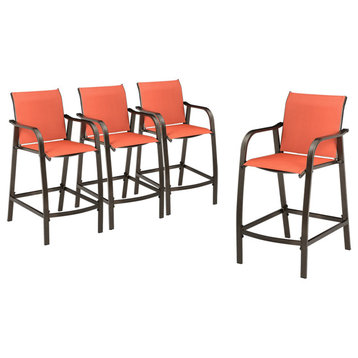 Outdoor Indoor Bar Stools 4 PCS Set All Weather Patio Furniture, Orange