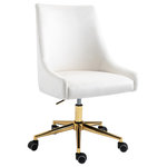 Meridian Furniture - Karina Swivel and Adjustable Velvet Upholstered Office Chair, Cream, Gold Base - Bring functional beauty to the limelight whenyou'rere seated in the comforting confines of this Karina Velvet Office Chair. This chair isn't just another handsome face for your office, althoughyou'rell fall for its soft cream velvet upholstery and rich gold base. This contemporary chair is just as utilitarian as it is attractive, with its swiveling design and five-star base with casters to make it easy to maneuver around your workstation. The chair is also adjustable, so it's easy to get comfortable and find your favorite sitting position.