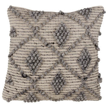 Wool Blend Down Filled Throw Pillow With Knotted Diamond Design