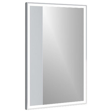 ADM Rectangular Wall Mounted Framed LED Mirror, Glossy White, 24"
