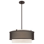 Livex Lighting - Livex Lighting Bronze 3 + 1 * Light Pendant Chandelier - Elevate your modern living area with this urban bronze four light pendant chandelier featuring a hand crafted hardback oatmeal fabric shade cloaked in stainless steel mesh outer shade.