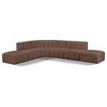 Meridian Furniture - Arc Vegan Leather Upholstered 7-Pc. L-Shaped Modular Sectional, Brown - Unleash modern opulence with the Arc Vegan Leather 7pc. Sectional. Crafted for the modern connoisseur, this Sectional injects an air of refined luxury into any space. Its sleek silhouette, upholstered in supple brown vegan leather, exudes timeless sophistication while the deep channel tufting adds textural intrigue, further elevating the chair's visual appeal. The modular design makes it a versatile chameleon, effortlessly adapting to your evolving needs and preferences. Whether you envision it gracing a chic living room corner, basking in the glow of a bedroom window, or adding a touch of drama to a home office, the Arc seamlessly complements your unique interior aesthetic.