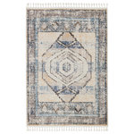 Jaipur Living - Vibe by Jaipur Living Samsun Medallion Blue and Light Orange Area Rug, 9'3"x13' - The Bahia collection lends a global vibe to any space with a modern twist on classic Moroccan motifs. The Samsun rug features a geometric medallion design in an updated colorway of blue, black, ivory, gray, and light orange. Soft to the touch, this medium plush rug emulates the inviting and worldly style of authentic flokati rugs, but in a durable polypropylene power-loomed quality. Braided fringe accents further the boho-chic appeal of this unique rug.
