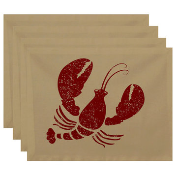 18"x14" Lobster, Animal Print Placemat, Taupe And Beige, Set of 4