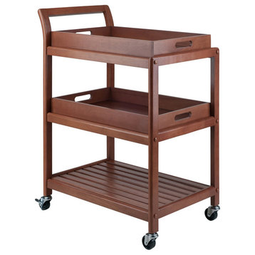 Winsome Albert Transitional Solid Wood Serving Bar Cart in Walnut