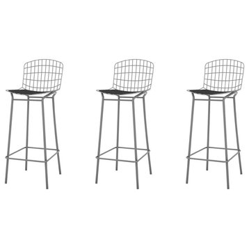 Madeline Barstool, Set of 3 in Charcoal Grey and Black