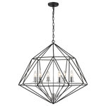 Z-Lite - Z-Lite 918-30MB-CH Geo 6 Light Chandelier in Chrome - Fully energizing in its sleek geometric silhouette, this six-light chandelier delivers sophistication and contemporary verve in a modern living or dining space. Follow the angles of an open cage-like frame fashioned from two-tone finish metal in Matte Black and Chrome, and a dynamic architectural theme that offers mesmerizing effects.