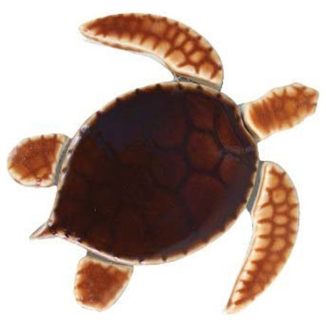 Small Sea Turtle Ceramic Swimming Pool Mosaic 4"x4", Brown