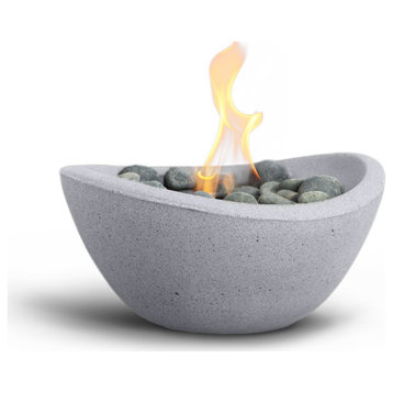 Wave Tabletop Fire Bowl With Can of Pure Gel Fuel, Stonecast Pewter
