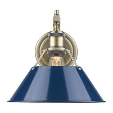 1-Light Wall Sconce, Navy Blue, Aged Brass Shade
