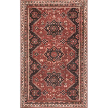 nuLOOM Kathryn Machine Washable Traditional Rustic Area Rug, Red 8'x10'