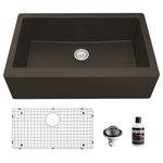 Karran USA - Karran Farmhouse/Apron-Front Quartz 34" Single Bowl Sink Kit, Brown - This classic apron front farmhouse design with its deep 9-1/4” apron blends function and form beautifully, and will look stunning in your kitchen. It is manufactured from an extremely durable quartz composite material that will provide years of trouble-free use. This Karran quartz apron front farmhouse kitchen sink elegant design is available in a choice of 6 rich colors to compliment any decor. The QA-740 34-inch quartz single bowl apron front kitchen sink will make a statement in your kitchen. This sink kit includes a bottom grid, basket strainer, and a luster pro oil that will help you maintain your sink.