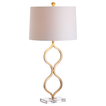Levi 31.5" Metal and Crystal Table Lamp, Gold Leaf