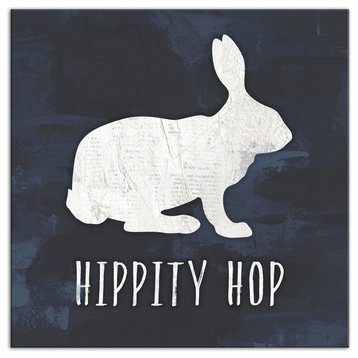 Hippity Hop Chalkboard Easter Rabbit Canvas Wall Art, 16"x16"