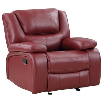 Coaster Transitional Upholstered Faux Leather Glider Recliner in Red