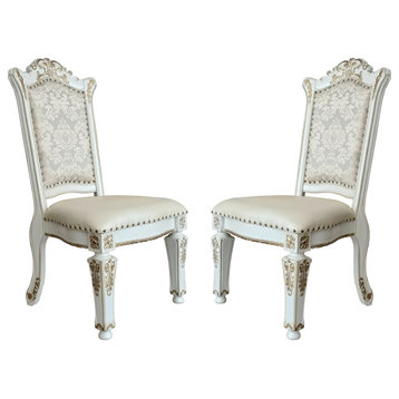 Set of 2 Upholstered Armless Side Chair, Antique Pearl