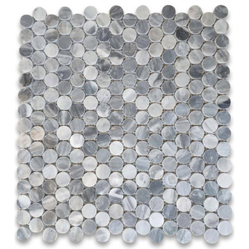 Penny Rounds Bardiglio Gray Marble 3/4" Mosaic Shower Tile Polished, 1 sheet