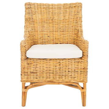 Kathryn Rattan Accent Chair With Cushion Natural/White