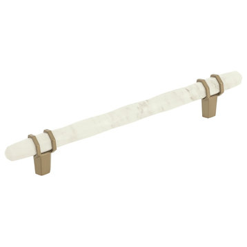 Carrione Cabinet Pull, Marble White/Golden Champagne, 6-5/16" Center-to-Center
