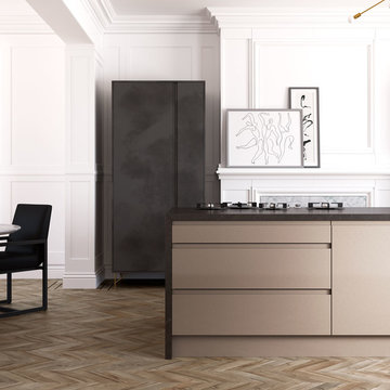 Modern Handleless J Pull Metallic Pink & Foundry Black Steel Kitchen
